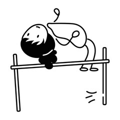 Editable doodle icon depicting high jump 