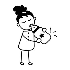 Modem doodle icon of kid drinking milk 