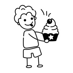 Grab doodle icon of eating cupcake