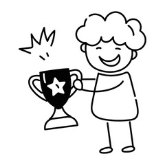 Easy to edit doodle icon of winner trophy 