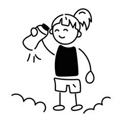 Check out doodle icon of kid holding bottle 