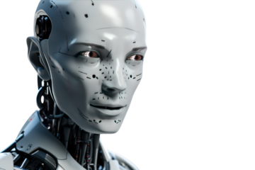 The robot uses AI sensors to see in low light conditions.Isolated on a transparent background.