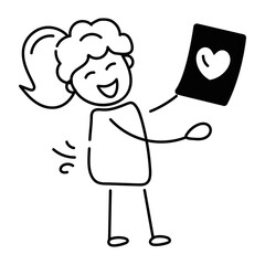 Download doodle icon of girl with love note 