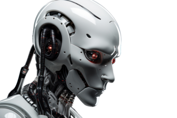 The robot uses AI sensors to see in low light conditions.Isolated on a transparent background.