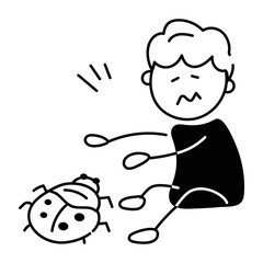 Trendy doodle icon depicting insect fear 