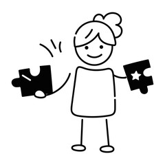 Editable doodle icon depicting puzzle game 