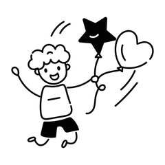Easy to edit doodle icon of child balloons 