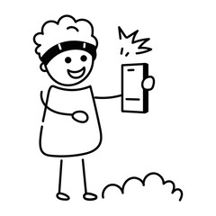Trendy doodle icon of a kid taking selfie 