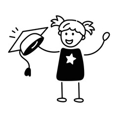Ready to use doodle icon of graduated girl 