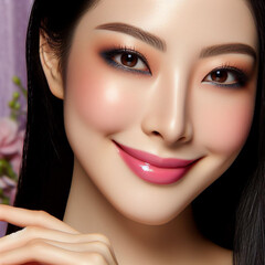 Asian womans makeup face woman testing cosmetics beautiful face for makeup