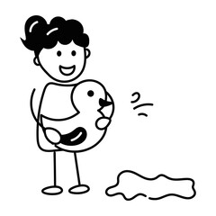 Get this doodle icon of kid toy duck 