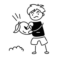 Ready to use doodle icon of an angry child 