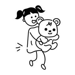 Trendy doodle icon of a girl teddy bear 