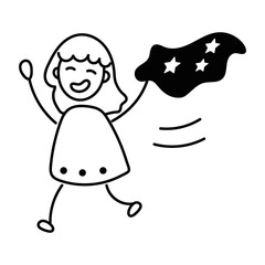A doodle icon of girl flying scarf 