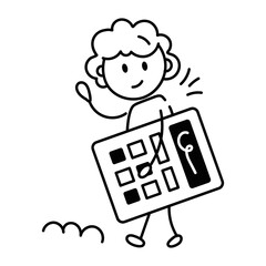 Customizable doodle icon of girl holding calculator 