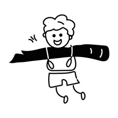 Grab doodle icon of boy hanging from branch 