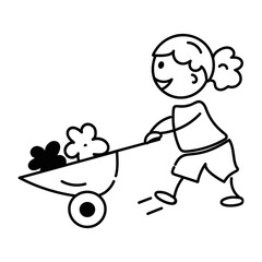Trendy doodle icon detecting garden wheelbarrow 