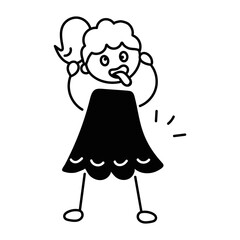 Girl making silly face, premium doodle icon 