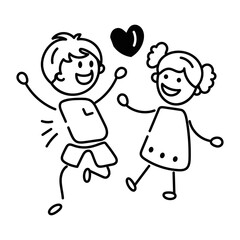 Cute doodle icon depicting enjoying kids 
