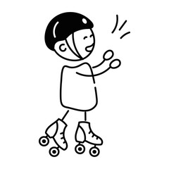 Download doodle icon of skating kid 