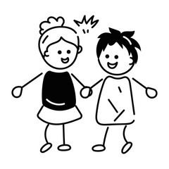 Get doodle icon of happy friends 