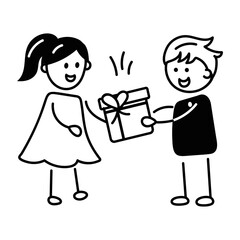 Trendy doodle icon depicting gifting 