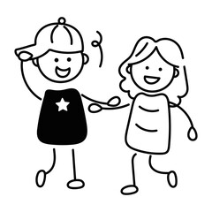 Easy to edit doodle icon of party kids 