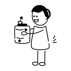 Download doodle icon of kid collecting stars 