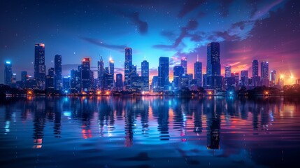 City Skyline Illuminated at Night