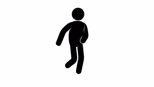 Pictogram man walks with a happy gait. Looped animation with alpha channel.