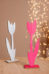 Flowers, wooden tulips, Easter decorations