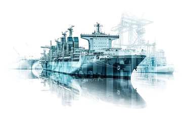 An industrial marine vessel laden with cargo containers, illustrating international freight transportation. Suitable for poster, brochure, or flyer design purposes.