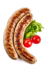 Roasted bavarian sausages, isolated on white background