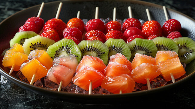 mixed fuit skewers, healthy food concept