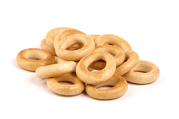 Freshly baked bagels, isolated on white background