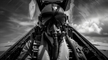 Fototapeta na wymiar Jet pilot in the cockpit. Fighters and military aircraft.