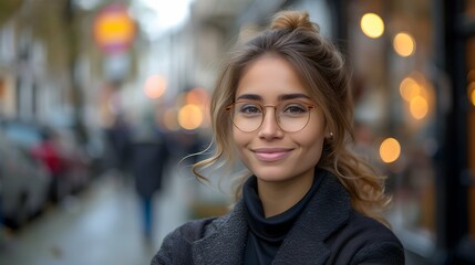 Obraz premium Young Happy Pretty Smiling Girl Standing In Street