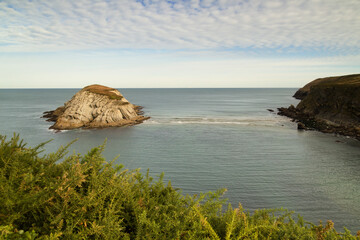 Coastal part of Cantabria in the north of Spain, eroded Costa Quebrada, ie the Broken Coast, Playa...