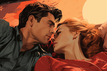 Romantic couple close to kiss illustration