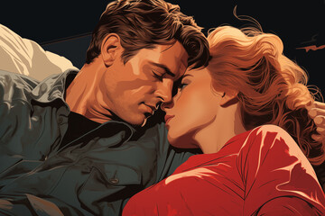 Illustration of a couple about to kiss