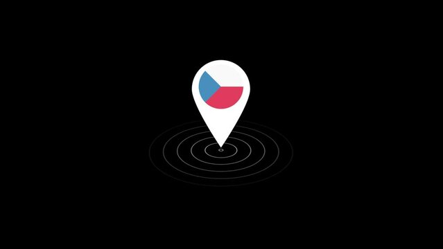 Czech Republic flag icon GPS location tracking animation on black background