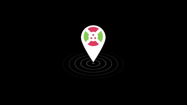 Flag of Burundi flag icon GPS location tracking animation on black background