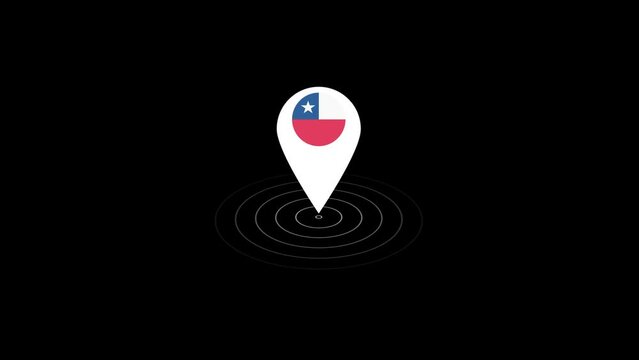Chile flag icon GPS location tracking animation on black background