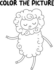 Kids coloring book page. Smiling sheep isolated on white background.