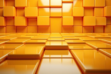 Fototapeta premium 3D abstraction of yellow squares, texture of squares of yellow tone.