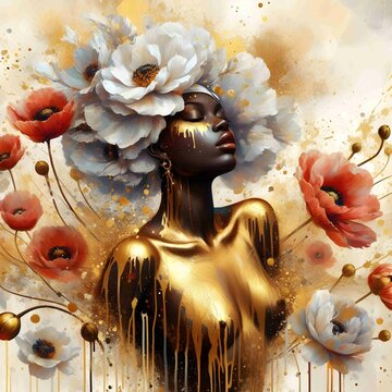 Black woman with poppy flowers