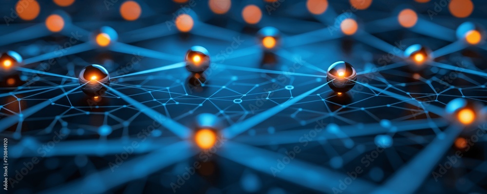 Wall mural complex illustration of network and team connecting together in an array for business
