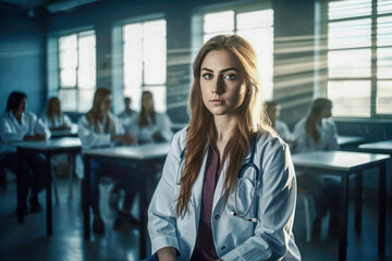 Determined Female Medical Student in Classroom