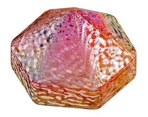 Red Iridescent Abstract Crystal Ball, realistic rendering. Reflection Of Light On Bright Holographic Dispersed glass