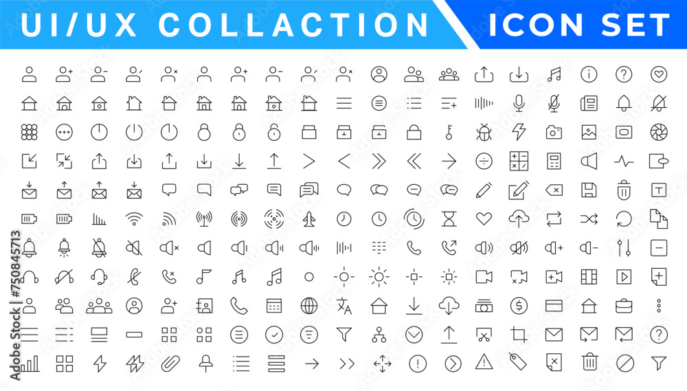 Poster user interface icons collection, basic ui ux icon set. set icon of user interface. vector illustrati